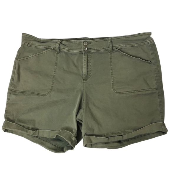 Torrid Olive Green Shorts Plus Size 26 Stretch Denim Utility Gorpcore Grunge - Picture 4 of 8